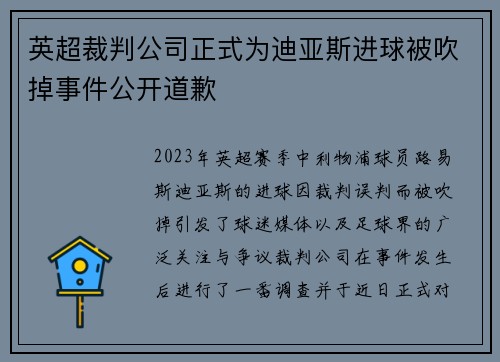 英超裁判公司正式为迪亚斯进球被吹掉事件公开道歉 英超裁判公司正式为迪亚斯进球被吹掉事件公开道歉